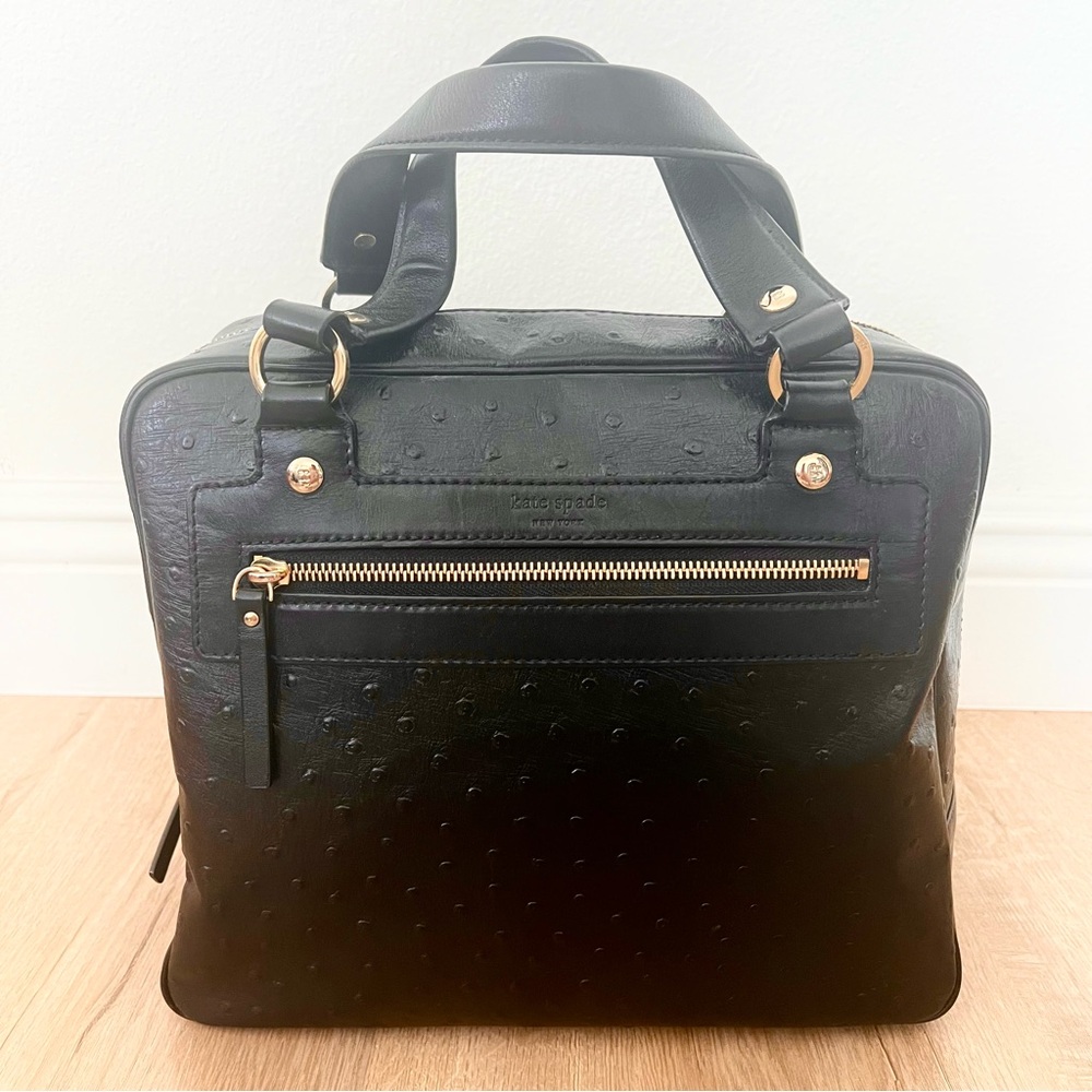 Beautiful Kate Spade Black Ostrich Embossed Bowler‎ Bag Purse & Dust Bag Mint